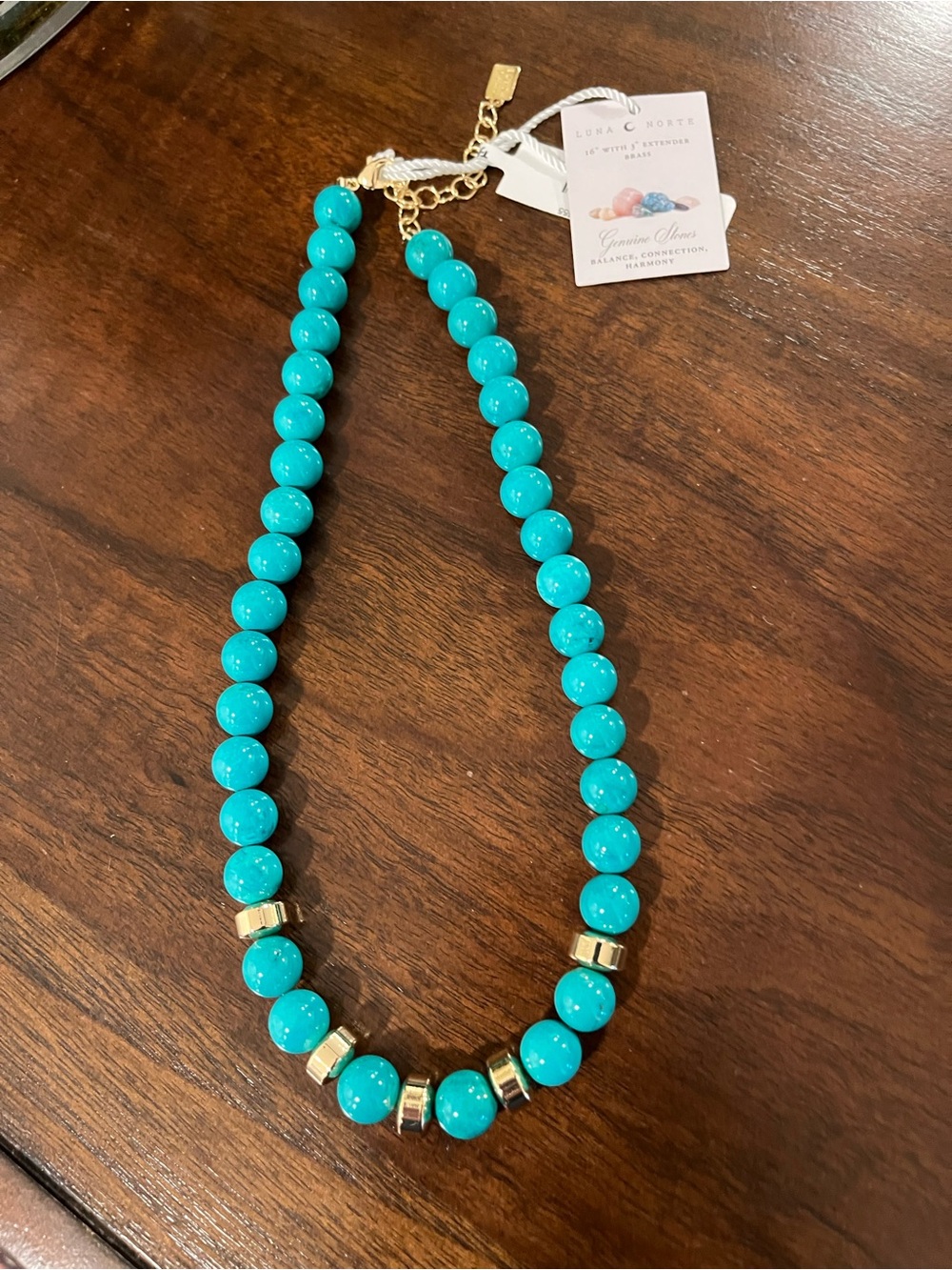 Turquoise Beaded Necklace with Gold Accents